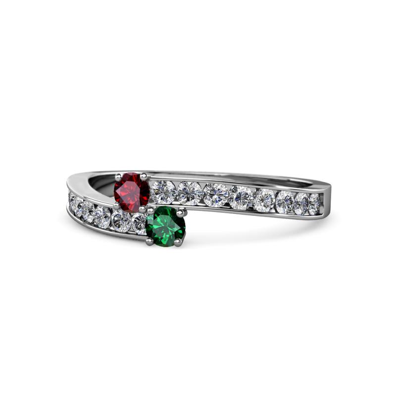 Orane Ruby and Emerald with Side Diamonds Bypass Ring 