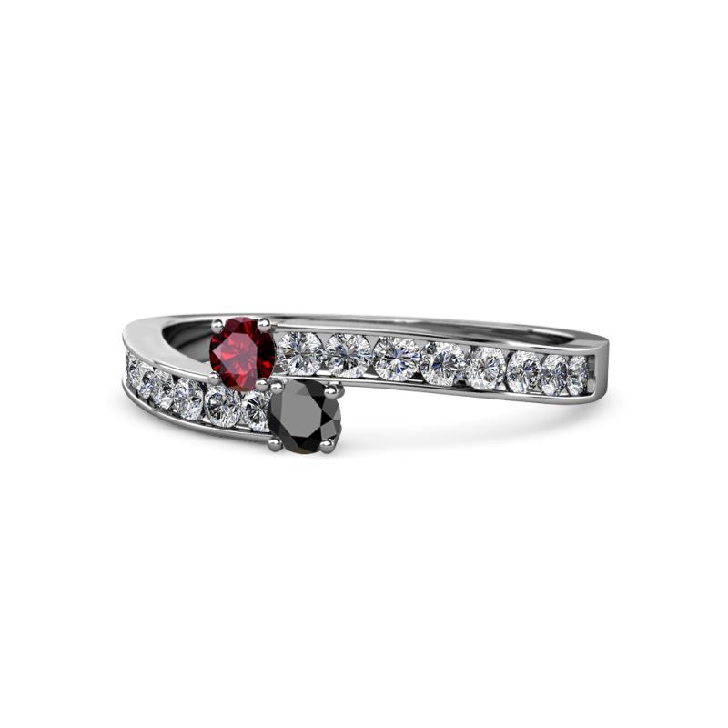 Orane Ruby and Black Diamond with Side Diamonds Bypass Ring 