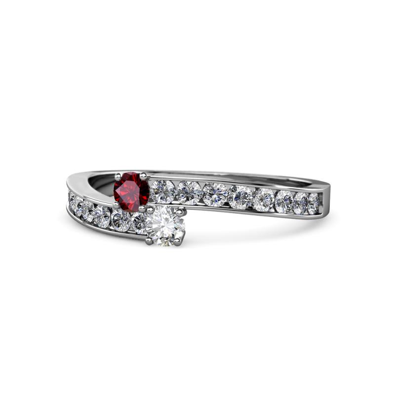 Orane Ruby and Diamond with Side Diamonds Bypass Ring 