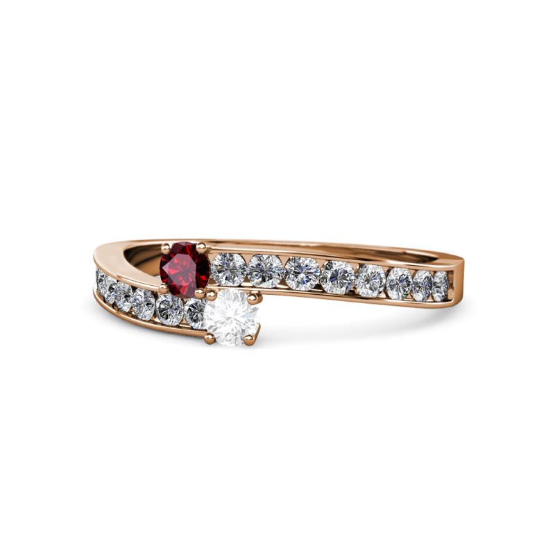 Orane Ruby and White Sapphire with Side Diamonds Bypass Ring 