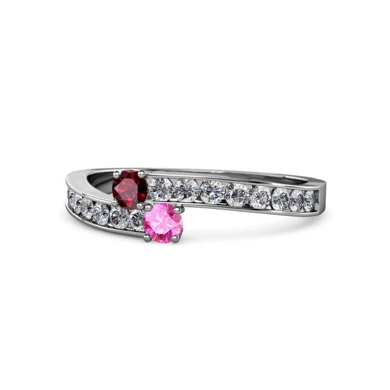 Orane Ruby and Pink Sapphire with Side Diamonds Bypass Ring 
