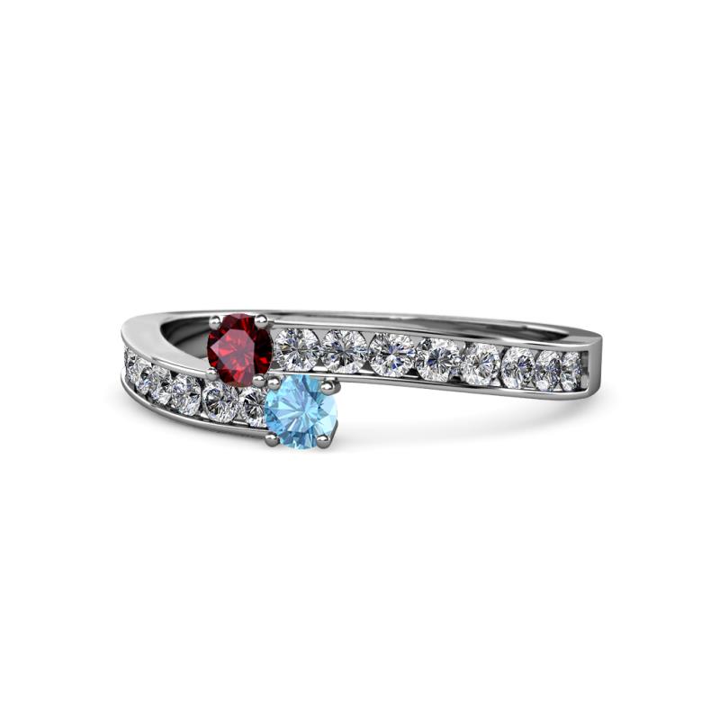 Orane Ruby and Blue Topaz with Side Diamonds Bypass Ring 