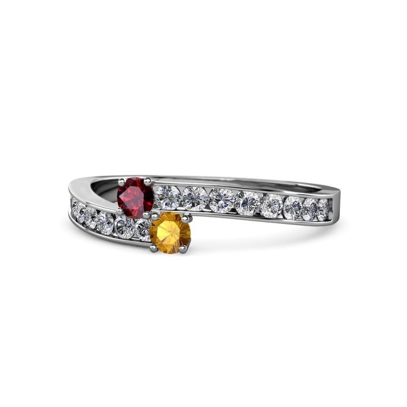 Orane Ruby and Citrine with Side Diamonds Bypass Ring 
