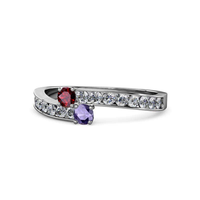 Orane Ruby and Iolite with Side Diamonds Bypass Ring 