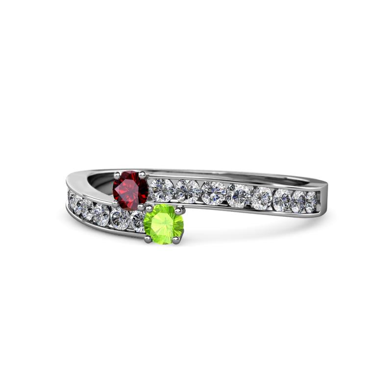 Orane Ruby and Peridot with Side Diamonds Bypass Ring 