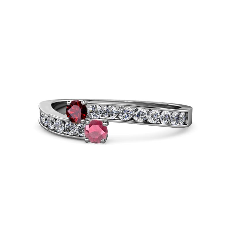Orane Ruby and Rhodolite Garnet with Side Diamonds Bypass Ring 