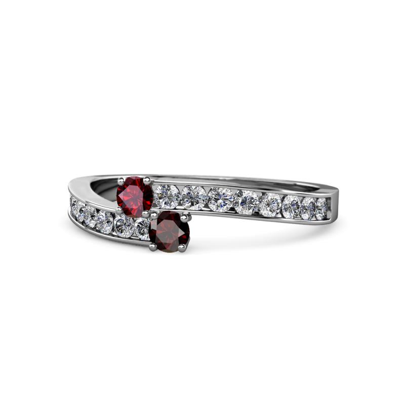 Orane Ruby and Red Garnet with Side Diamonds Bypass Ring 