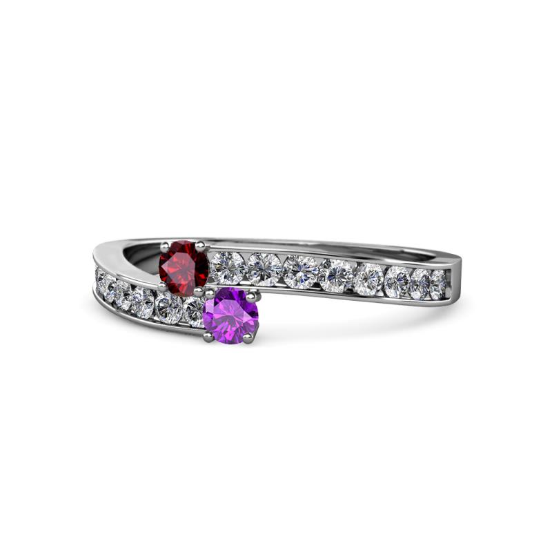 Orane Ruby and Amethyst with Side Diamonds Bypass Ring 