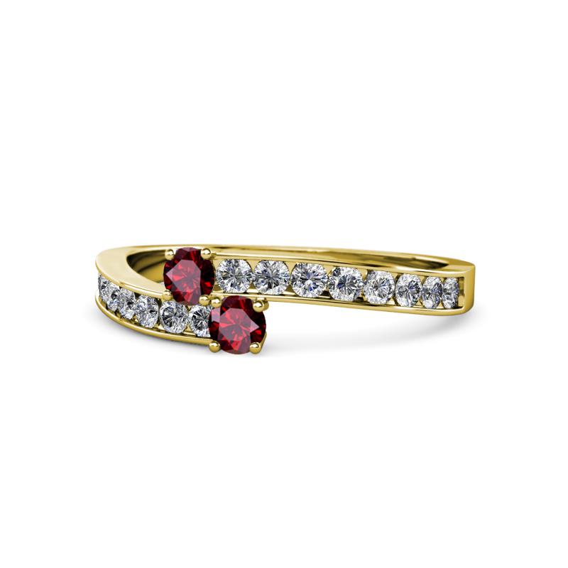 Orane Ruby with Side Diamonds Bypass Ring 