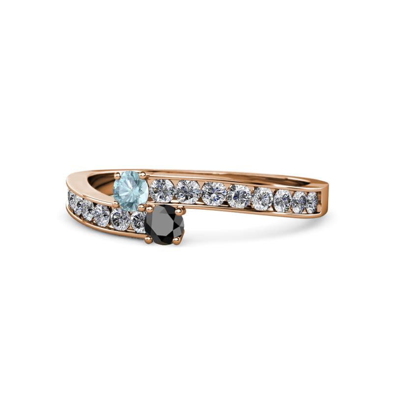 Orane Aquamarine and Black Diamond with Side Diamonds Bypass Ring 
