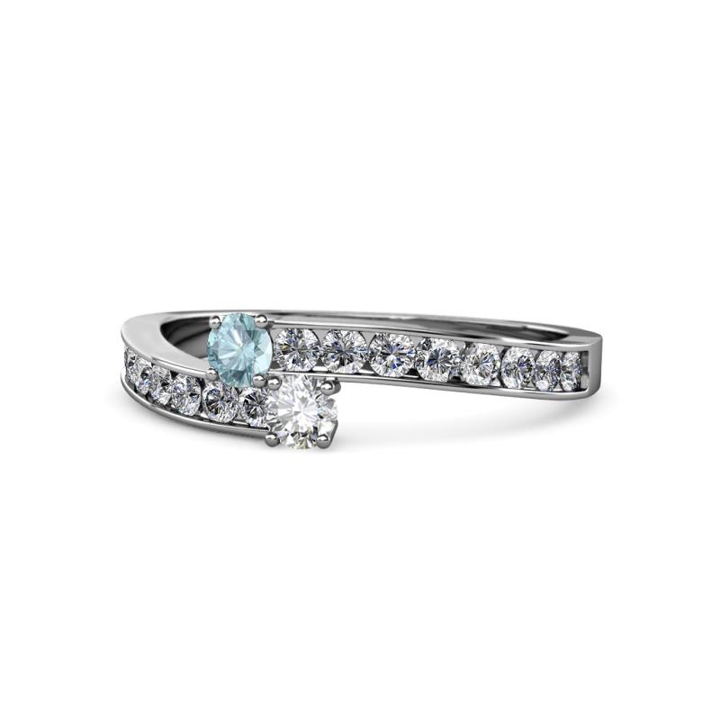 Orane Aquamarine and Diamond with Side Diamonds Bypass Ring 
