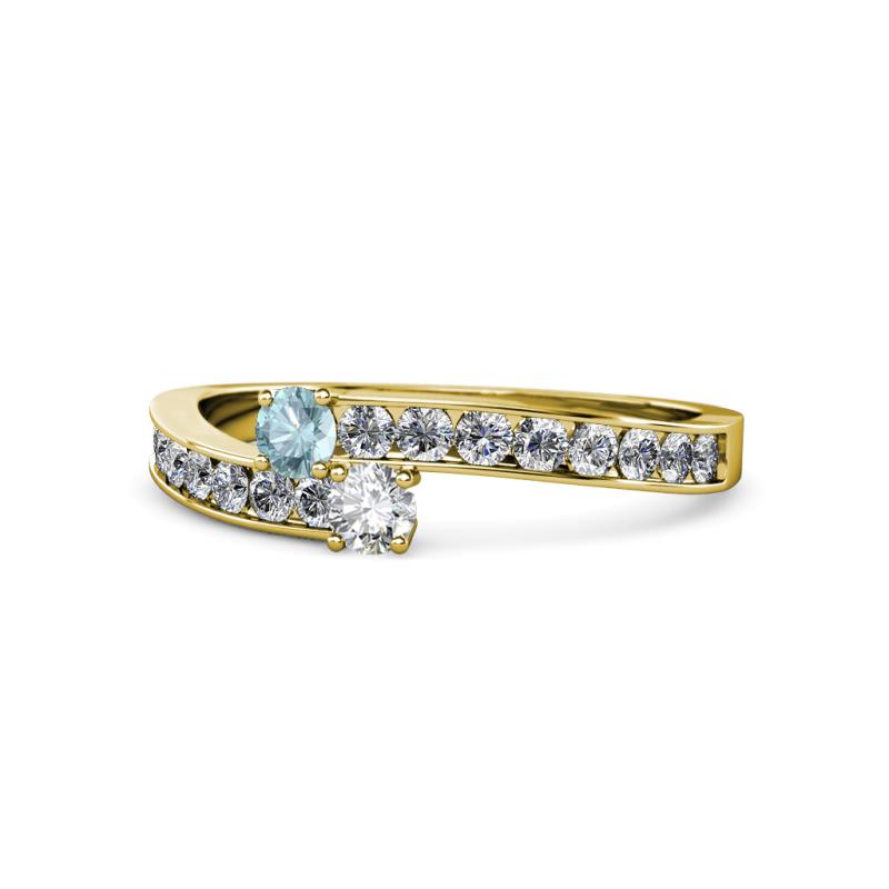 Orane Aquamarine and Diamond with Side Diamonds Bypass Ring 