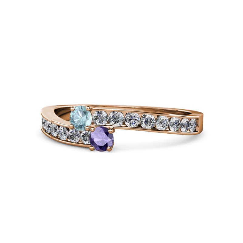 Orane Aquamarine and Iolite with Side Diamonds Bypass Ring 