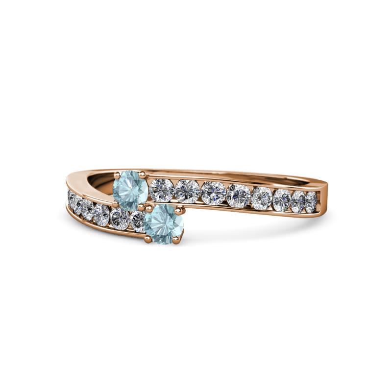 Orane Aquamarine with Side Diamonds Bypass Ring 