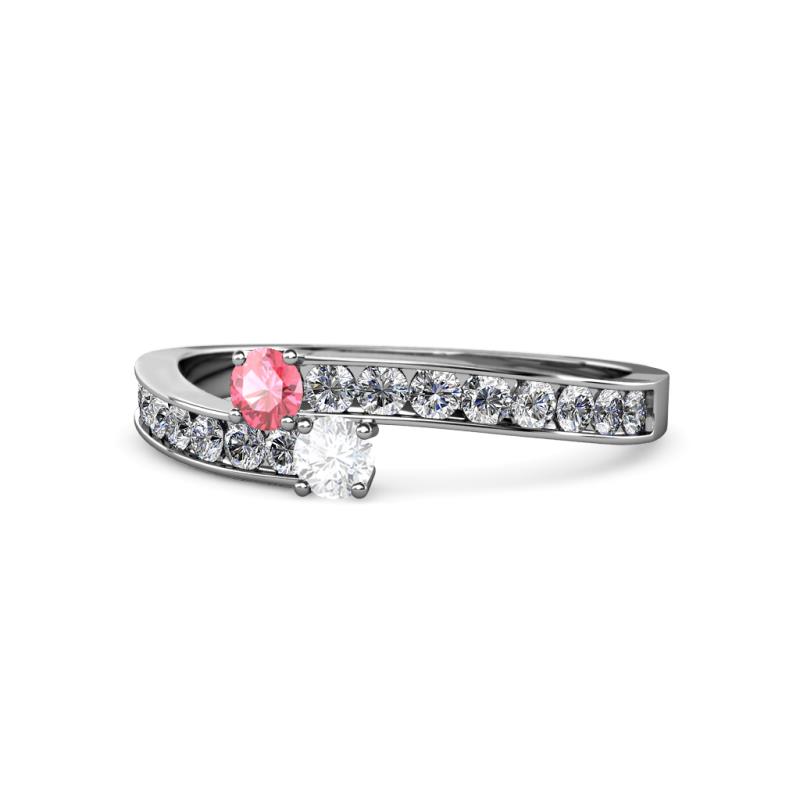 Orane Pink Tourmaline and White Sapphire with Side Diamonds Bypass Ring 
