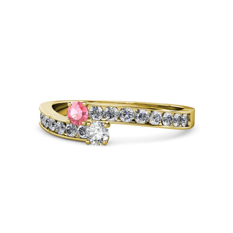Orane Pink Tourmaline and Diamond with Side Diamonds Bypass Ring 