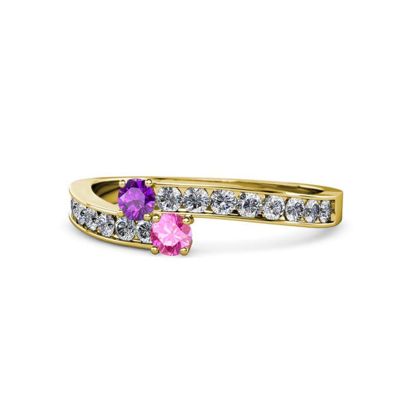 Orane Amethyst and Pink Sapphire with Side Diamonds Bypass Ring 