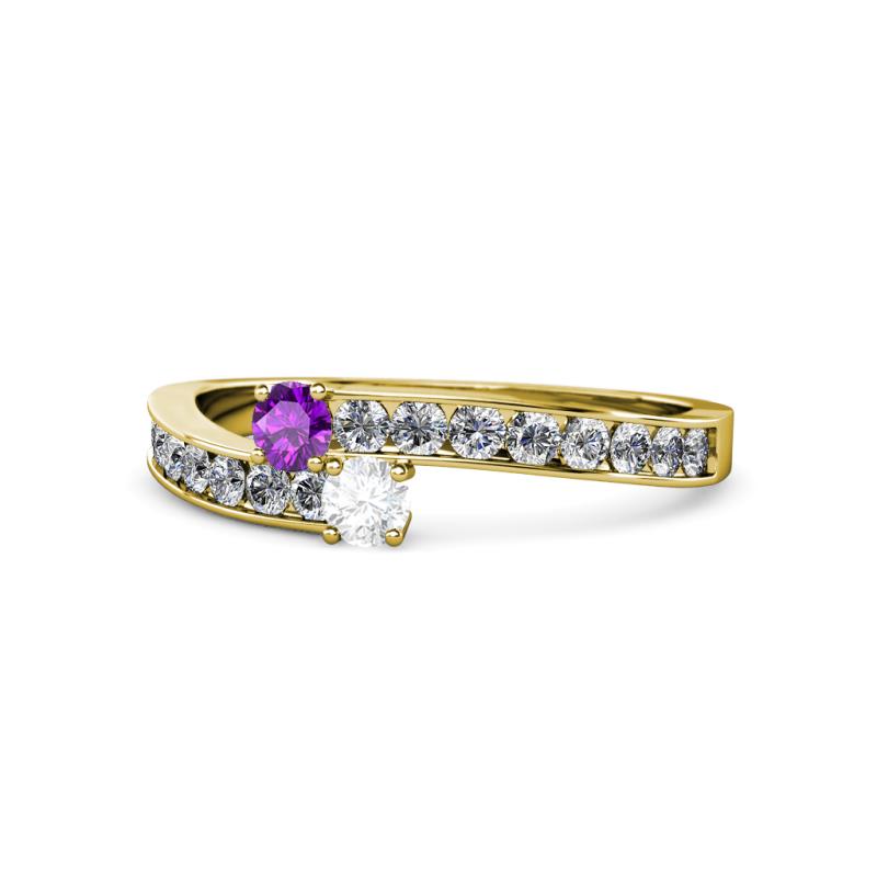 Orane Amethyst and White Sapphire with Side Diamonds Bypass Ring 