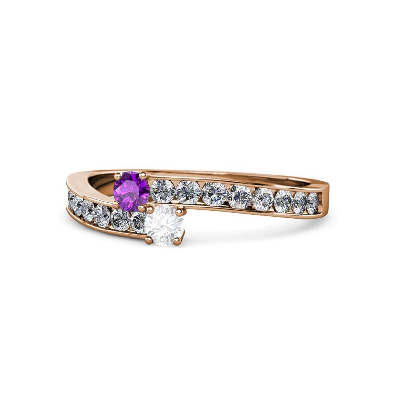 Orane Amethyst and White Sapphire with Side Diamonds Bypass Ring 
