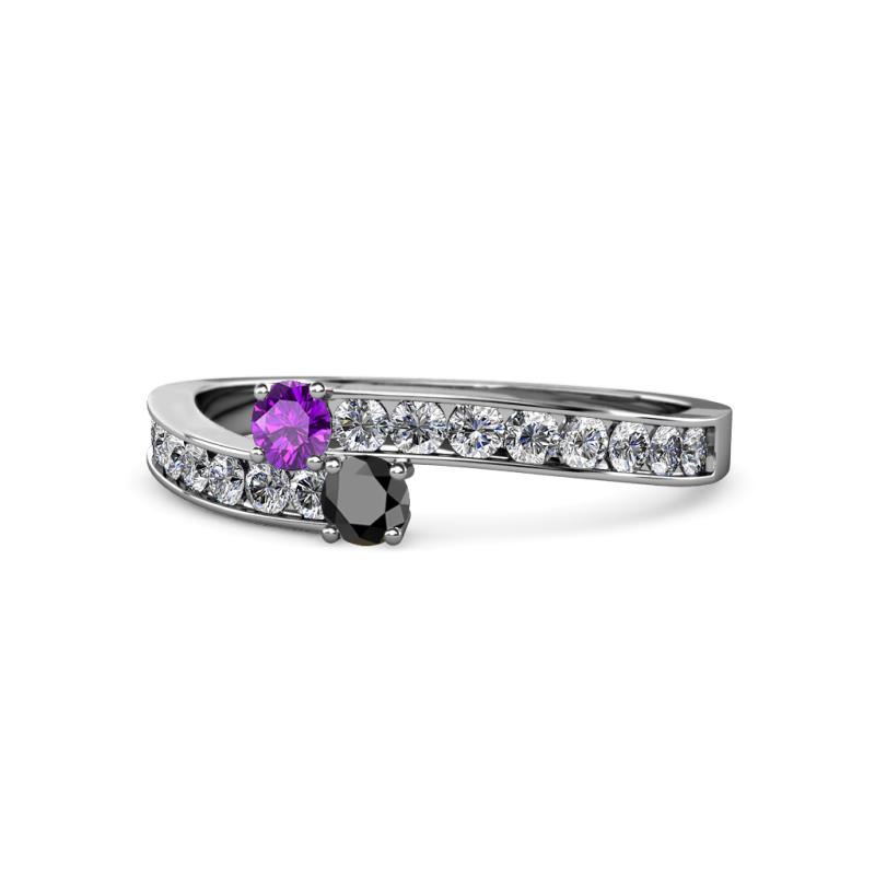 Orane Amethyst and Black Diamond with Side Diamonds Bypass Ring 