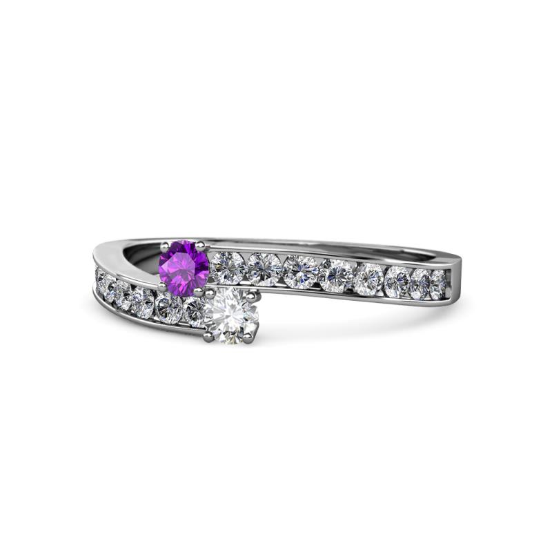 Orane Amethyst and Diamond with Side Diamonds Bypass Ring 