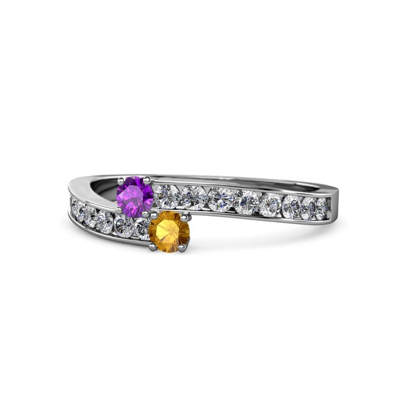 Orane Amethyst and Citrine with Side Diamonds Bypass Ring 