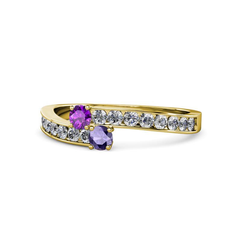 Orane Amethyst and Iolite with Side Diamonds Bypass Ring 