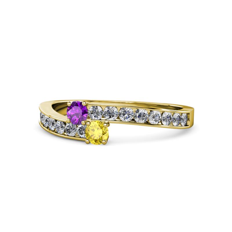 Orane Amethyst and Yellow Sapphire with Side Diamonds Bypass Ring 
