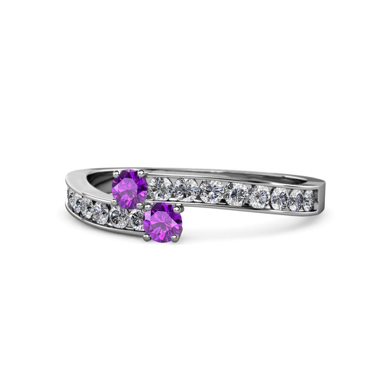 Orane Amethyst with Side Diamonds Bypass Ring 