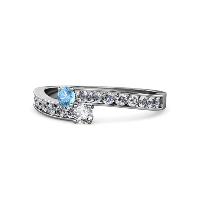 Orane Blue Topaz and Diamond with Side Diamonds Bypass Ring 
