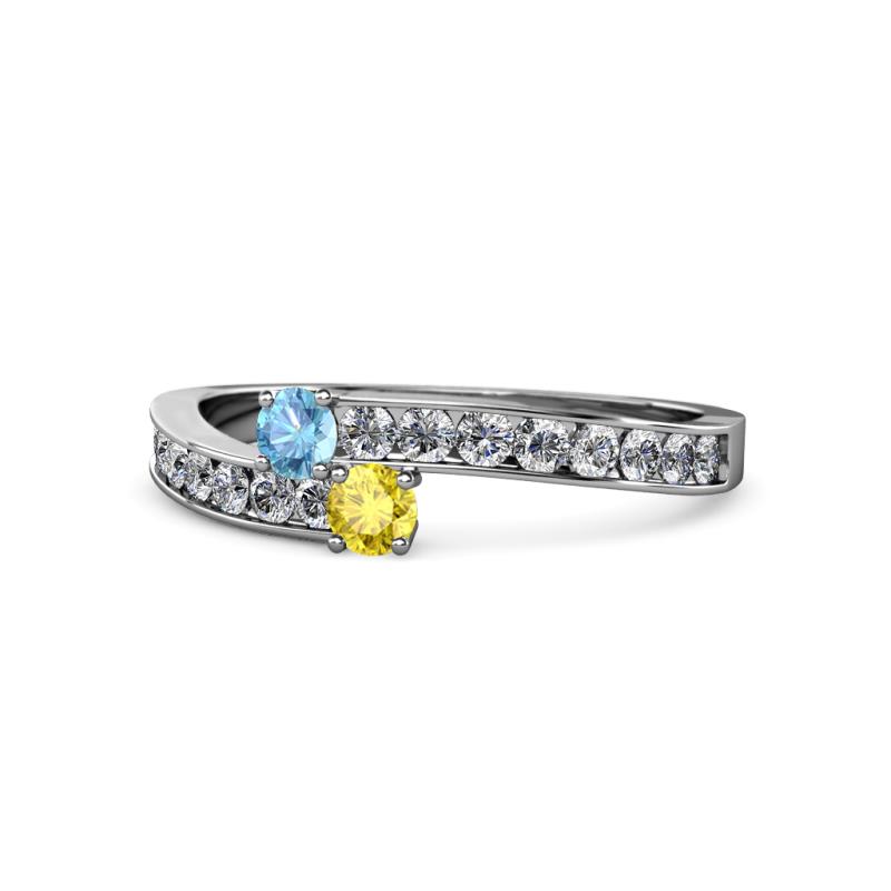 Orane Blue Topaz and Yellow Sapphire with Side Diamonds Bypass Ring 