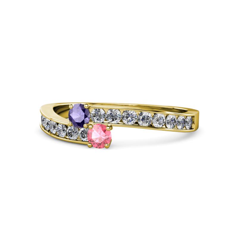 Orane Iolite and Pink Tourmaline with Side Diamonds Bypass Ring 