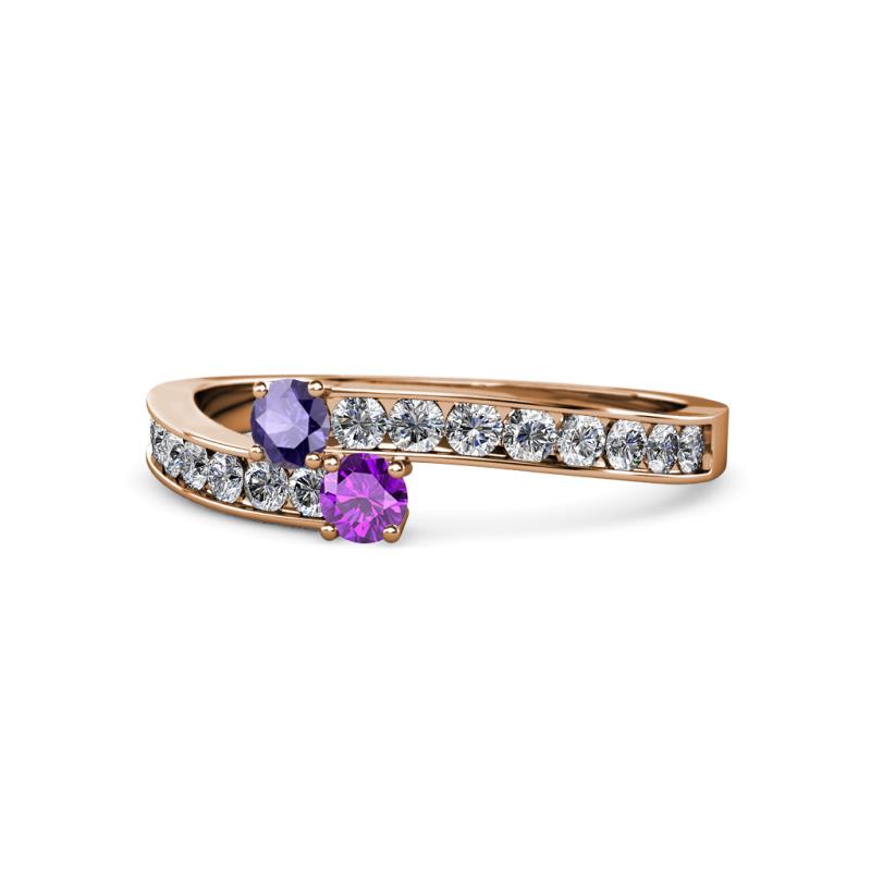 Orane Iolite and Amethyst with Side Diamonds Bypass Ring 