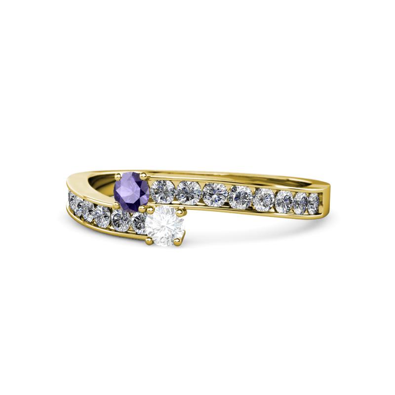 Orane Iolite and White Sapphire with Side Diamonds Bypass Ring 