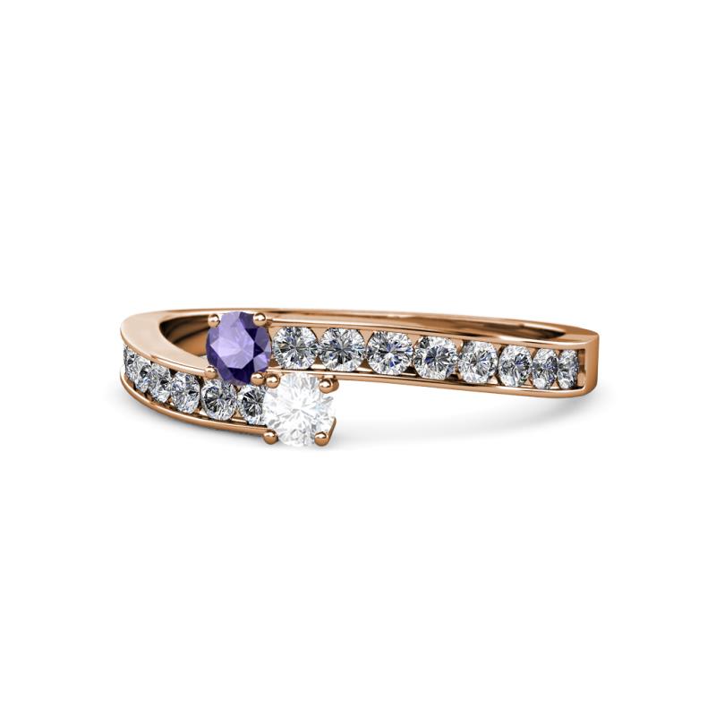 Orane Iolite and White Sapphire with Side Diamonds Bypass Ring 