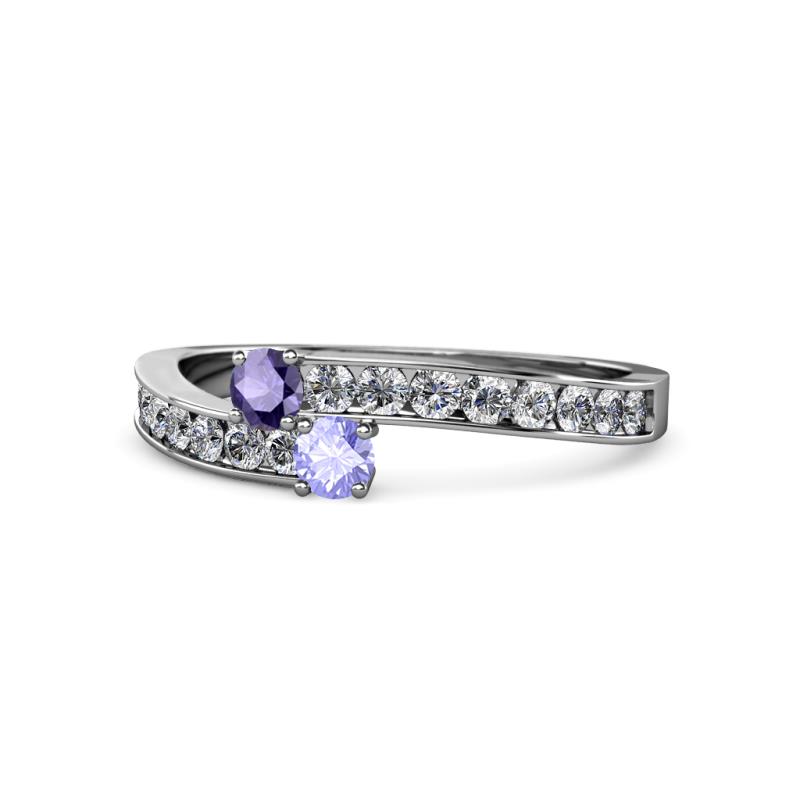 Orane Iolite and Tanzanite with Side Diamonds Bypass Ring 