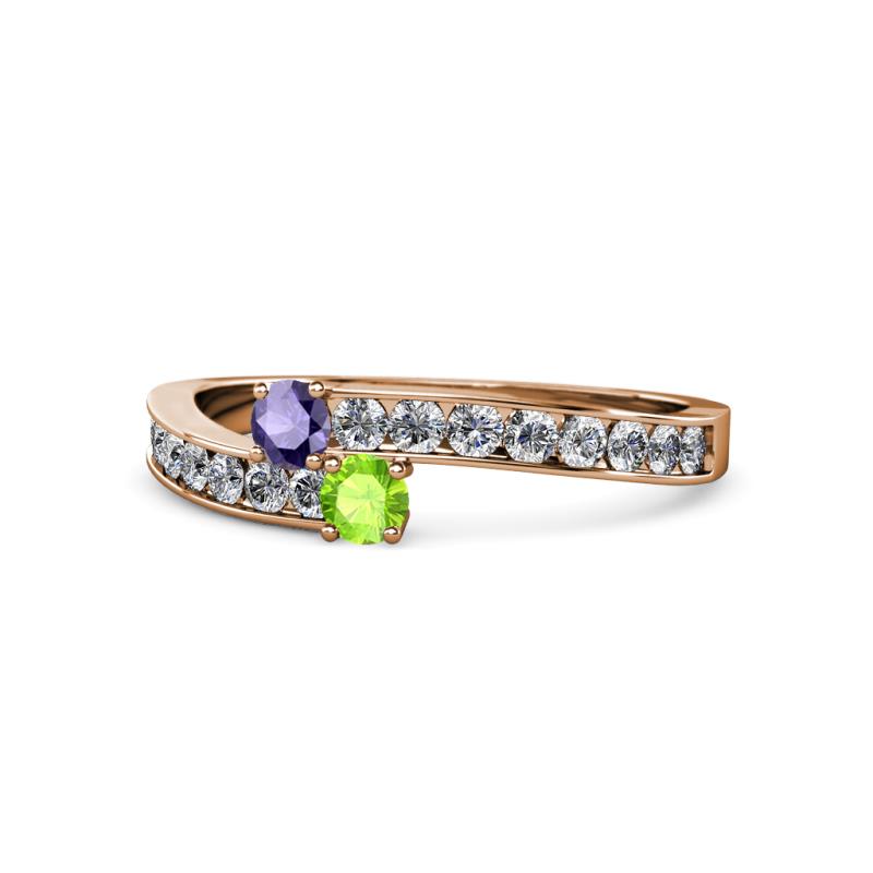 Orane Iolite and Peridot with Side Diamonds Bypass Ring 