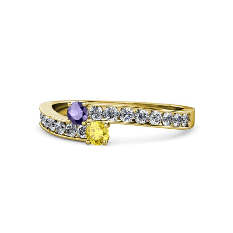 Orane Iolite and Yellow Sapphire with Side Diamonds Bypass Ring 
