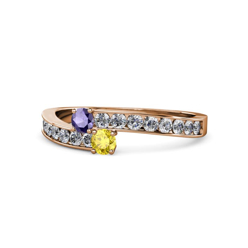 Orane Iolite and Yellow Sapphire with Side Diamonds Bypass Ring 