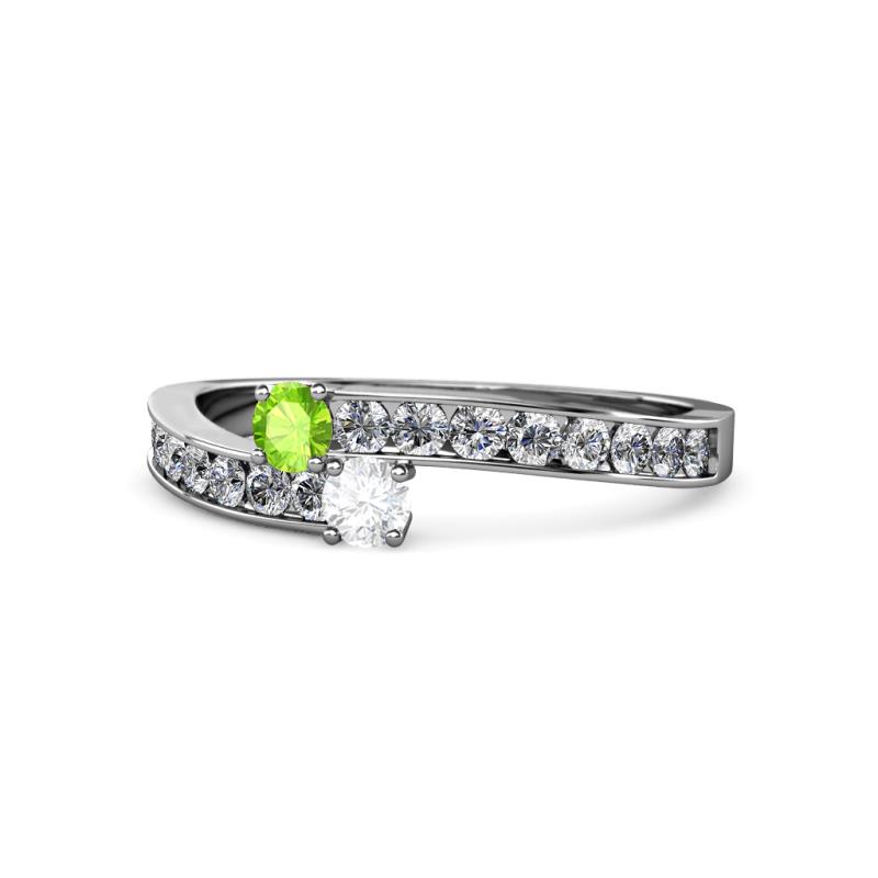 Orane Peridot and White Sapphire with Side Diamonds Bypass Ring 