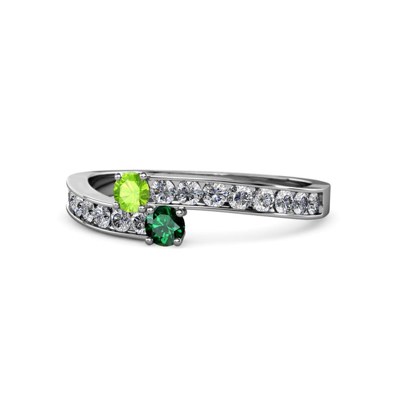 Orane Peridot and Emerald with Side Diamonds Bypass Ring 