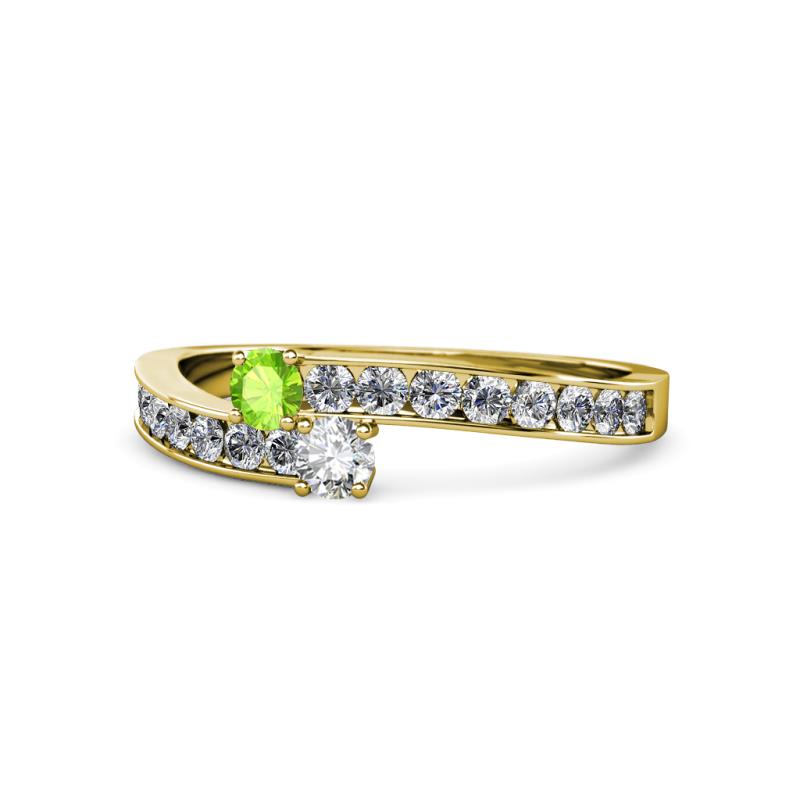 Orane Peridot and Diamond with Side Diamonds Bypass Ring 