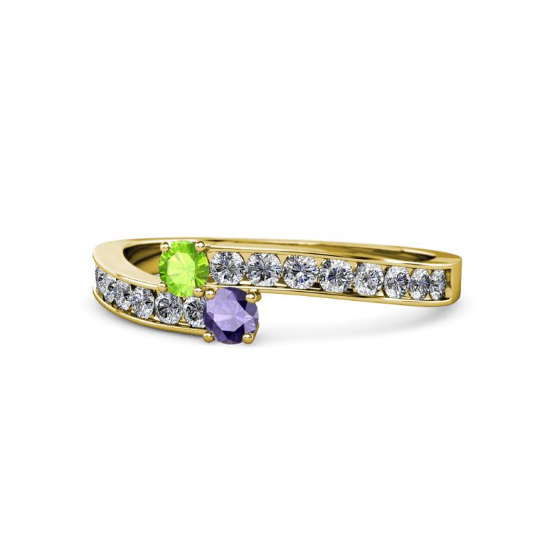 Orane Peridot and Iolite with Side Diamonds Bypass Ring 