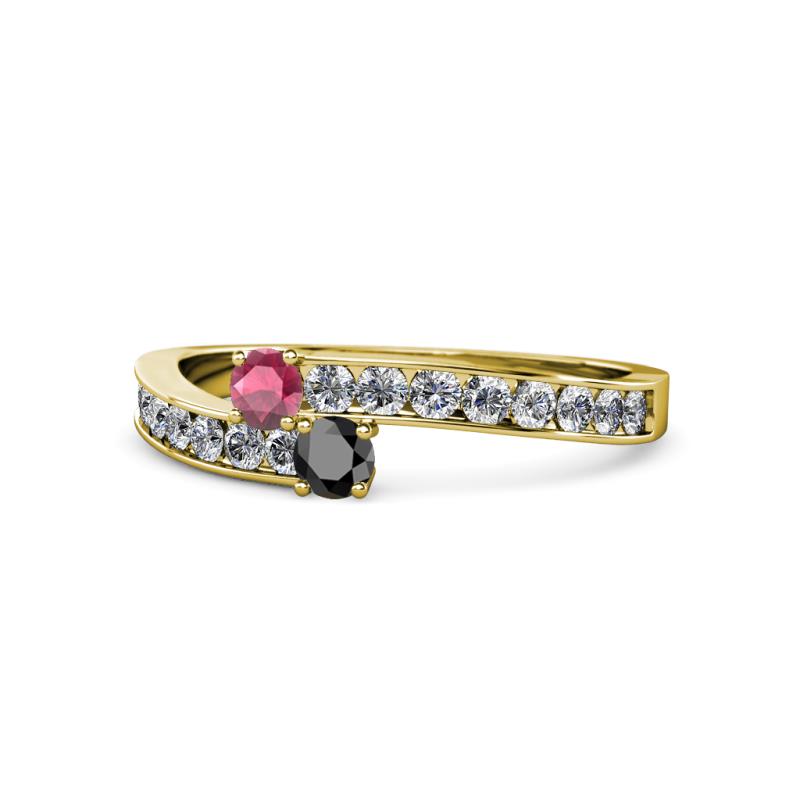 Orane Rhodolite Garnet and Black Diamond with Side Diamonds Bypass Ring 