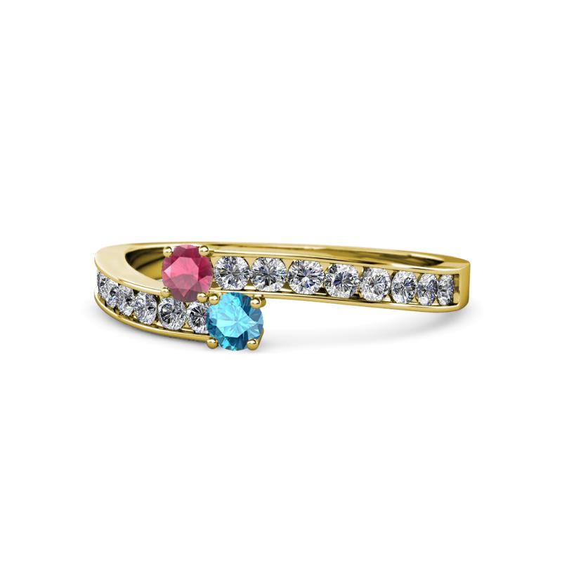 Orane Rhodolite Garnet and London Blue Topaz with Side Diamonds Bypass Ring 