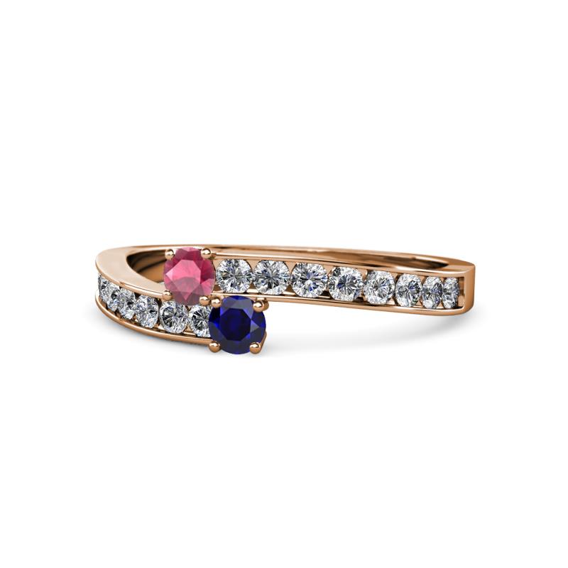 Orane Rhodolite Garnet and Blue Sapphire with Side Diamonds Bypass Ring 