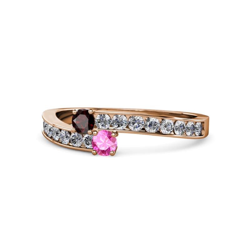 Orane Red Garnet and Pink Sapphire with Side Diamonds Bypass Ring 