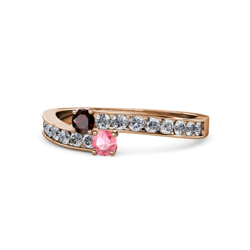 Orane Red Garnet and Pink Tourmaline with Side Diamonds Bypass Ring 