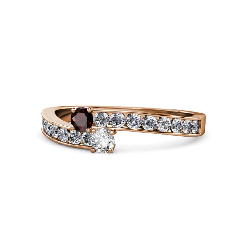 Orane Red Garnet and Diamond with Side Diamonds Bypass Ring 