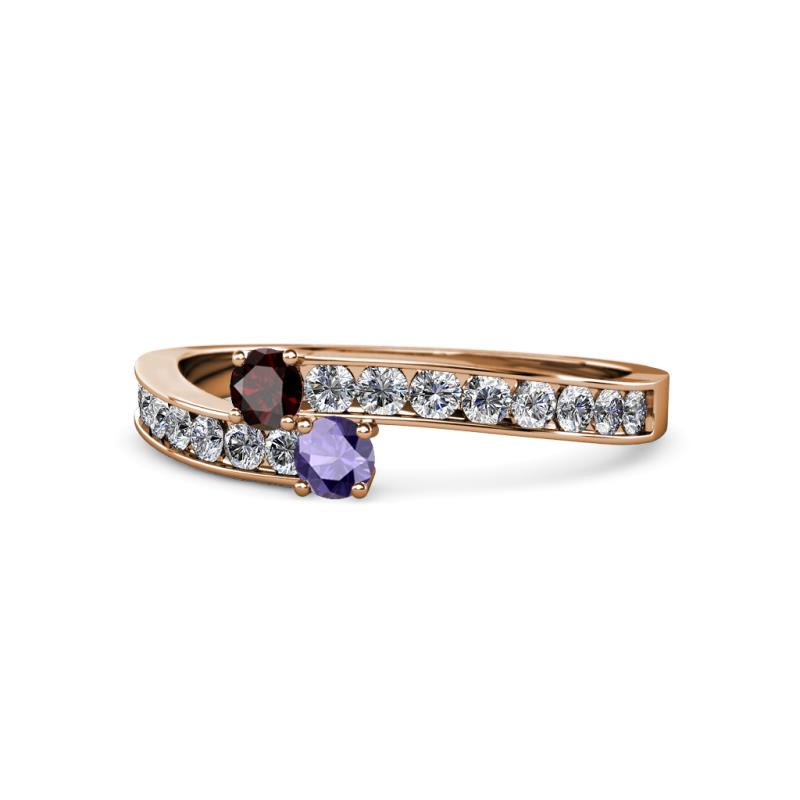 Orane Red Garnet and Iolite with Side Diamonds Bypass Ring 